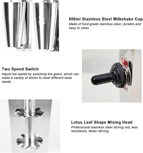 Miniatura 4 de INTBUYING Máquina de batido de doble cabeza Máquina de batido de leche de acero inoxidable 2 velocidades con taza de mezcla, mezclador de batidos,