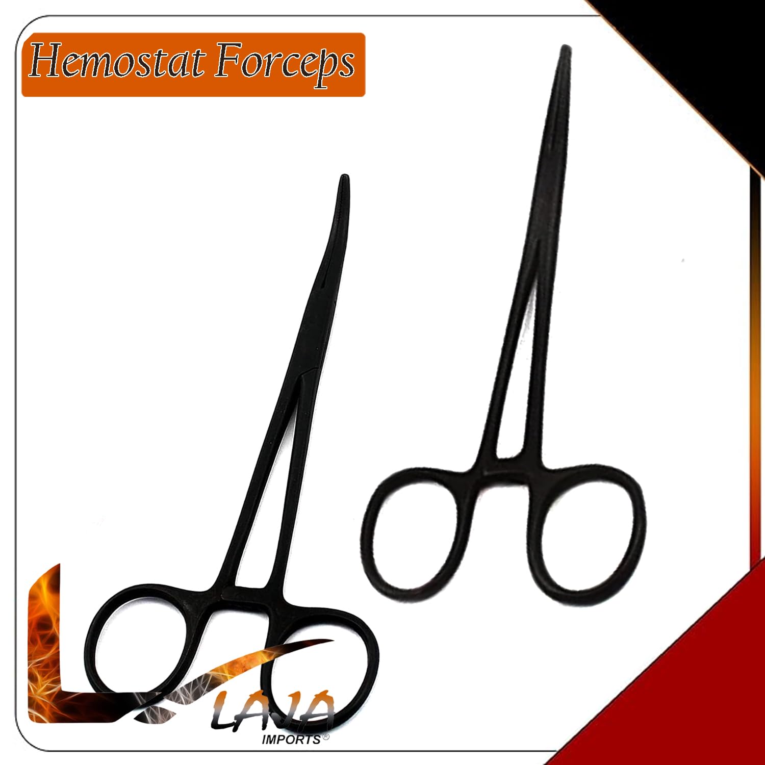 Kelly Hemostat Forceps Set - Black, Curved & Straight -2