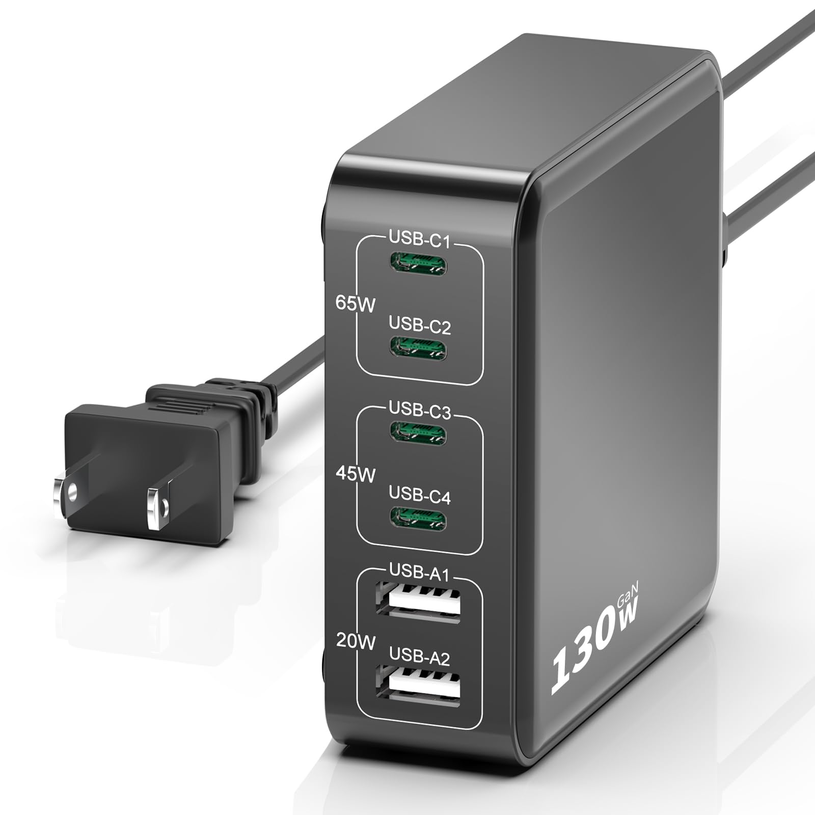 MSTJRY Charging Station for Multiple Devices : 130W 6 Port GaN Fast USB C Charger Station, Compact Multi Port PD 65W 45W Charger for MacBook Pro/Air/iPad iPhone 16 15/14/13/Pro Max/Galaxy