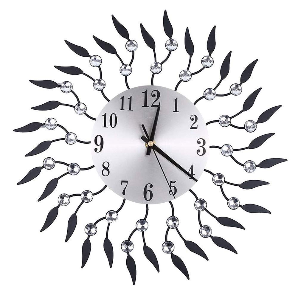 Horloge murale à quartz vintage noire et silencieuse en fer forgé fleur