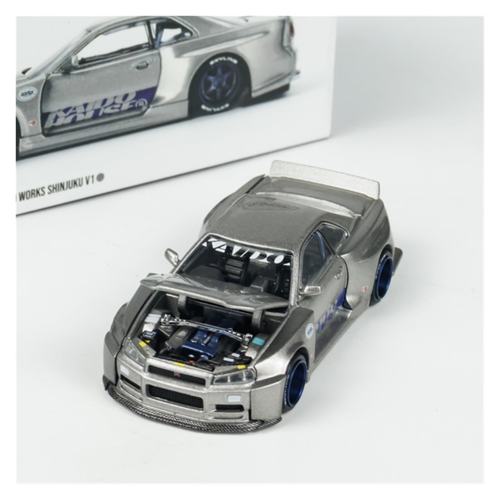 Metallo Scala Replica 1 64 Per Nissan Skyline GTR R34 Aero Modello Auto Sportiva Pressofusa In Lega Simulazione Decorazione In Miniatura Hobby Veicoli Giochi Set(Argento)