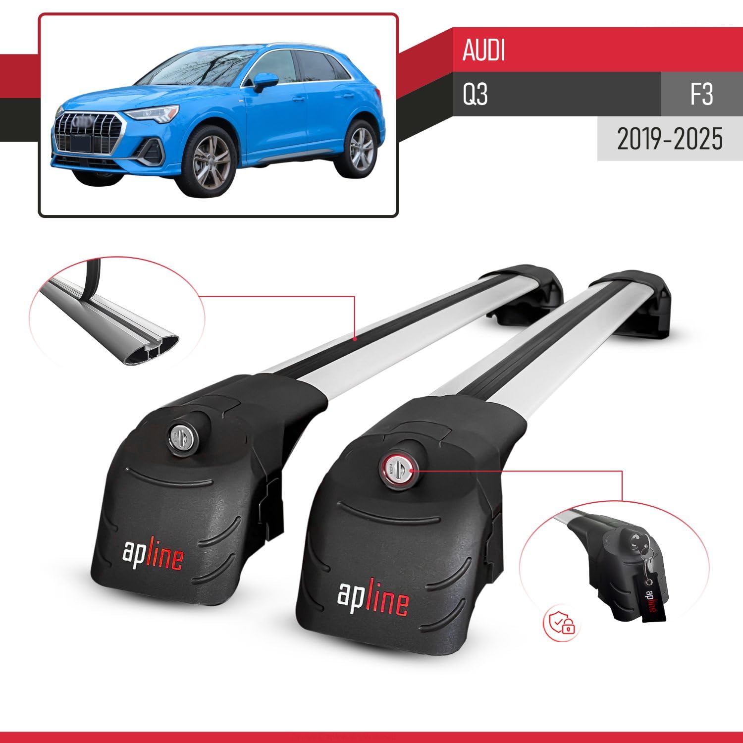 Compatible avec Audi Q3 (F3) 2019-2025 ACE-2 Modèle Barres de Toit Railing Porte-Bagages de Voiture Aluminium Gris 2 Barres