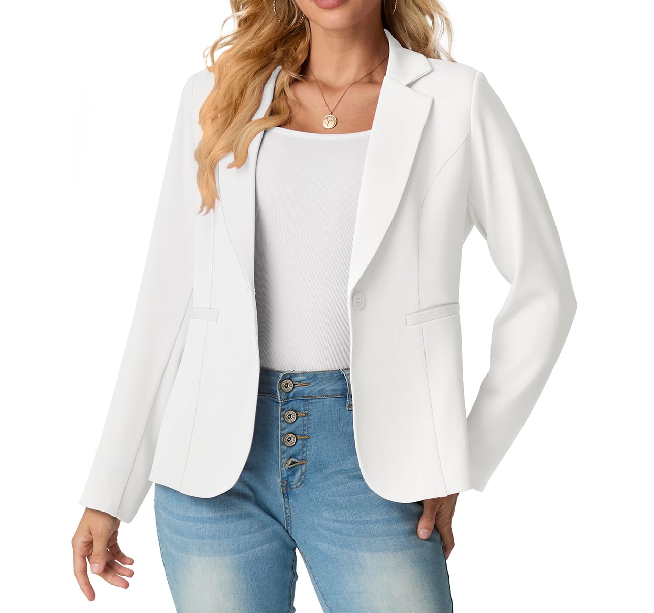 GRECERELLE Blazer à manches longues pour femme - Style décontracté et élégant - Pour le travail et le travail - Avec poches à boutons - 36-48