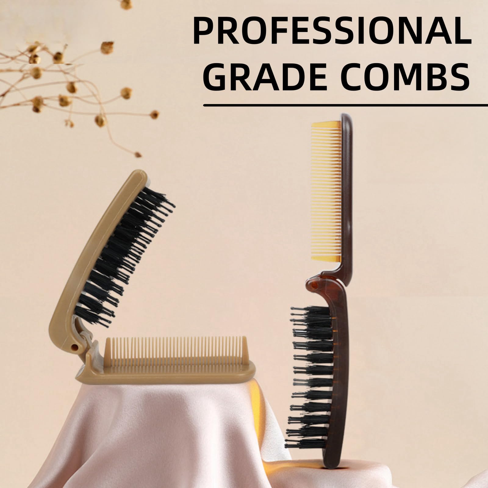 Taolivingmart 2pcs Folding Beard Comb | 2-in-1 Pocket Comb for Men, Fine & Coarse Teeth, 3.5 Inch, Black, Plastic, Men's Accessories