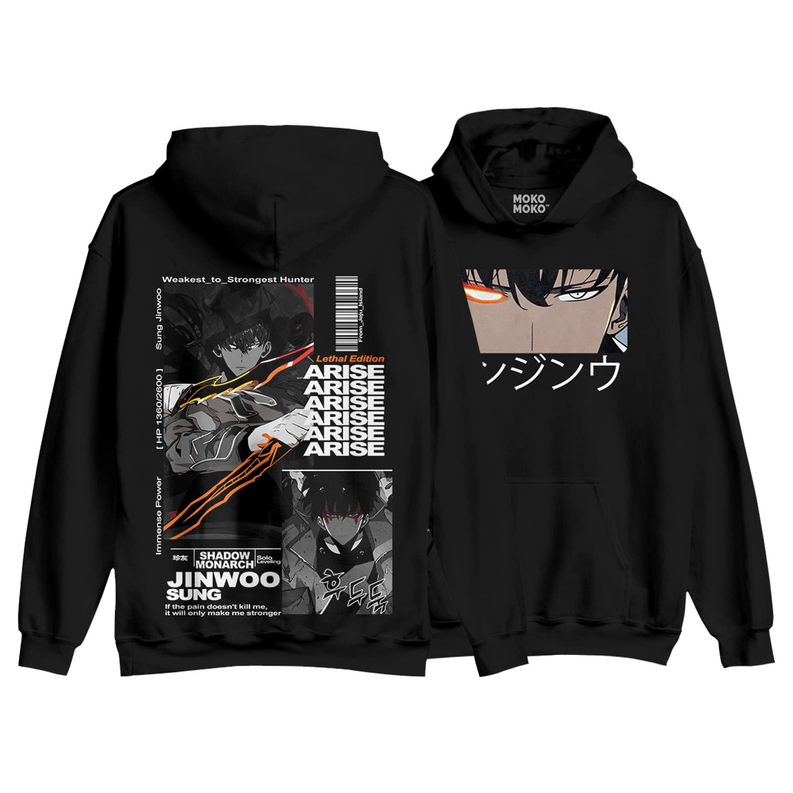 MOKOMOKO Solo Leveling - Sung Jin Woo Hoodie Lethal Edition Black Hoodie | 100% Soft Cotton | Vibrant Print Front Back Design