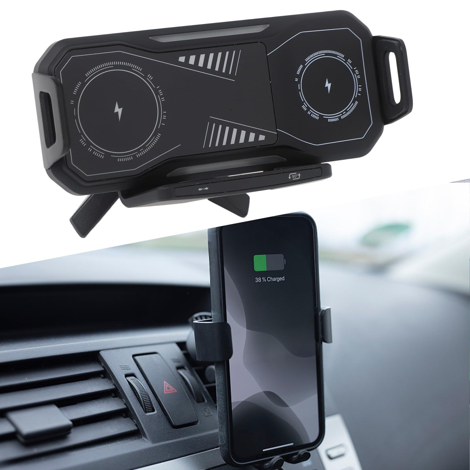 Uchwyt samochodowy na telefon z podwójną cewką 15 W do Samsung Z Fold/Flip - automatyczne obracanie 360 kratki wentylacyjnej