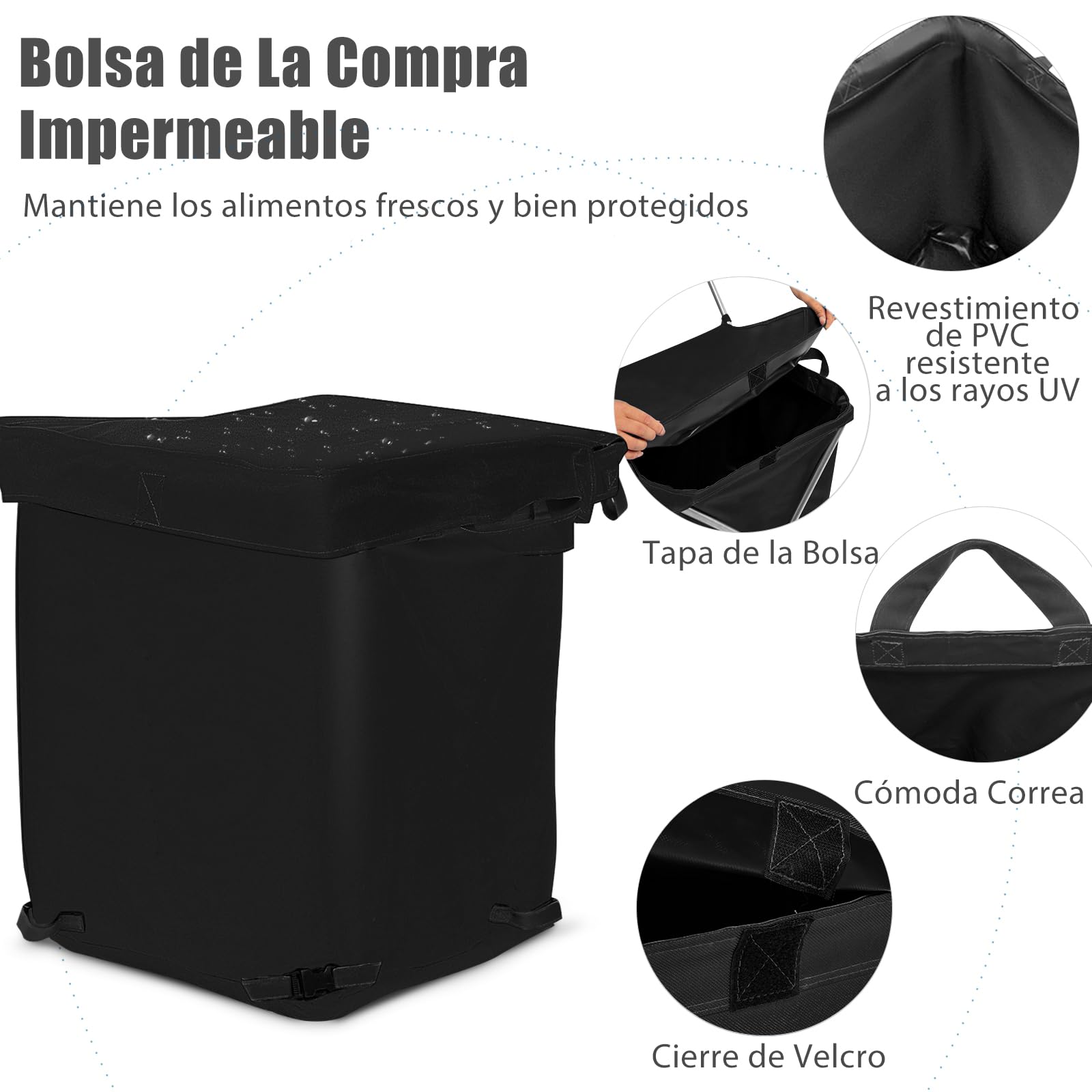 SOARS Carro de la Compra de Tela Oxford 90 L, Carro Compra 4 Ruedas Flexibles, Forro Extraíble e Impermeable, Carretilla Plegable para Supermercados, Ferias y Puestos de Venta (Negro)