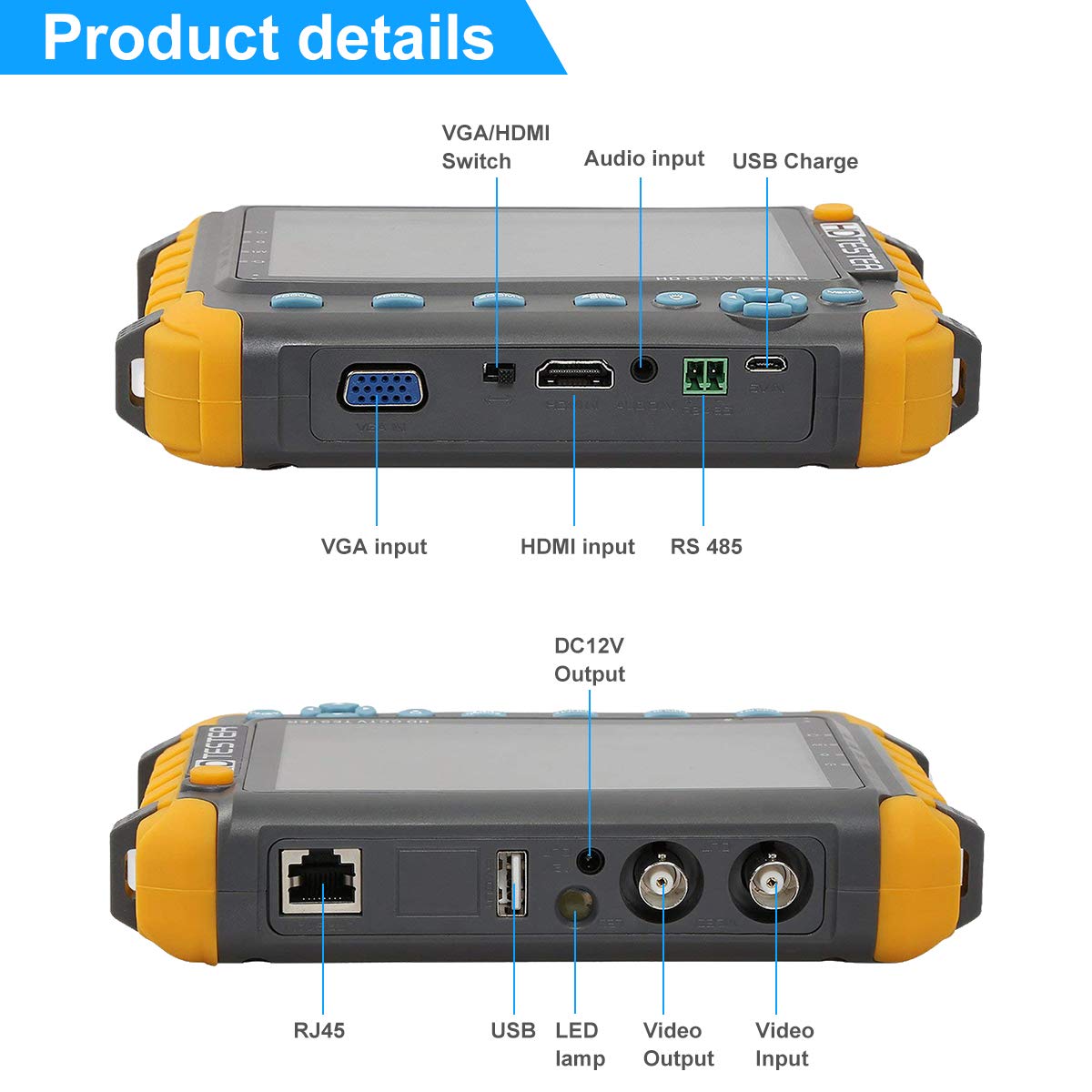 Anpviz 4 in 1 CCTV-Tester, 8MP AHD/TVI/CVI/CVBS-HD-Videomonitortester, Analoger Video-/UTP-Kabeltest/PTZ-Controller, VGA/HDMI-Eingang, DC12V-Ausgangskamera-CCTV-Tester