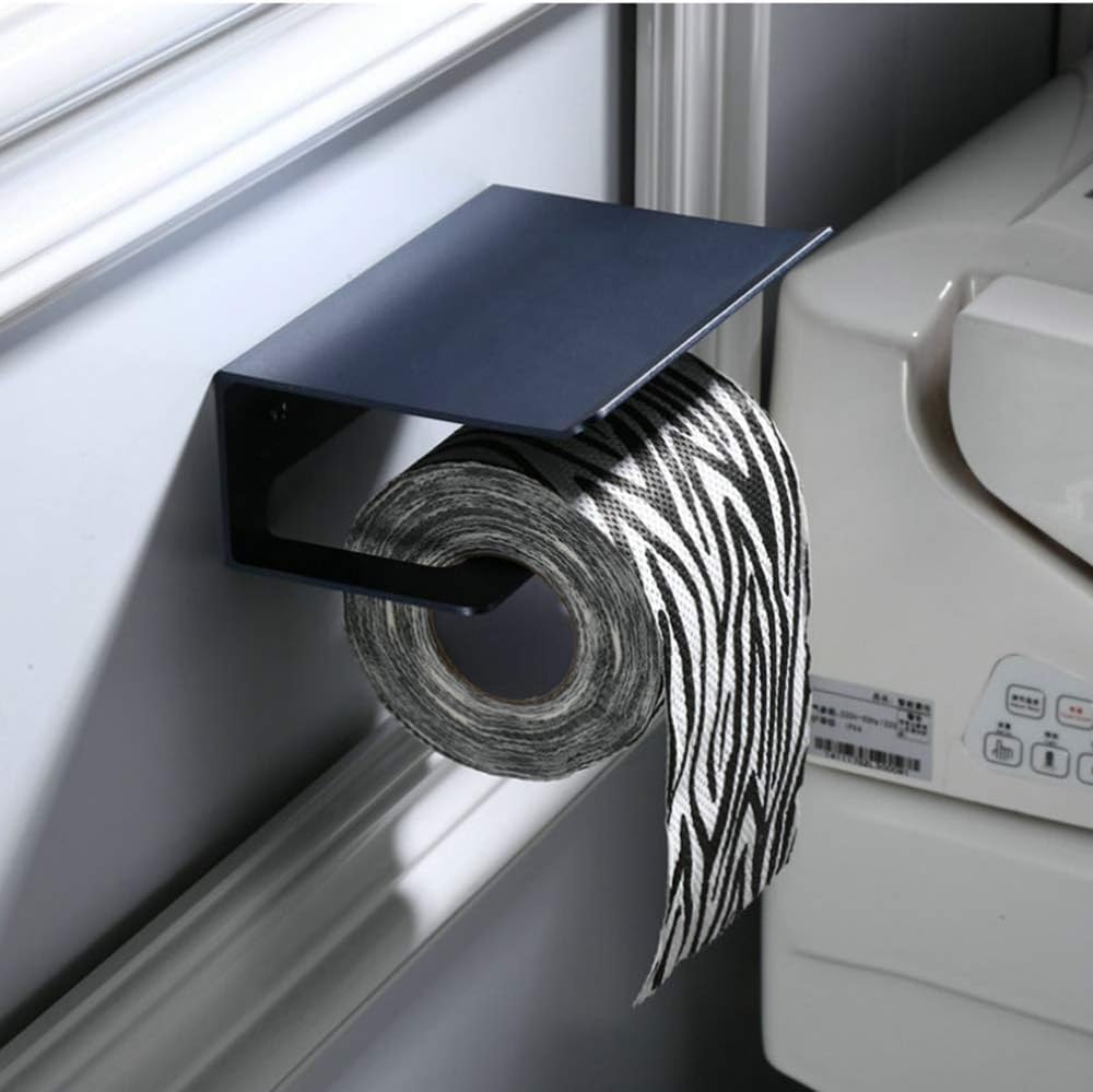 Toilet Roll Holder with Screws, Space Aluminum Wall Mounted Toilet Paper Holder with Phone Shelf for Bathrooms and Kitchen Anodizing