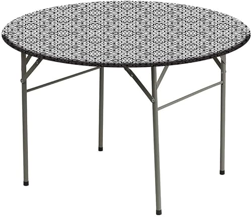 Miniatura 3 de Mantel de cierre de borde redondo, mantel con bordes elásticos negros, azulejos antiguos de decoración de cocina, para mesas redondas de 61 pulgadas