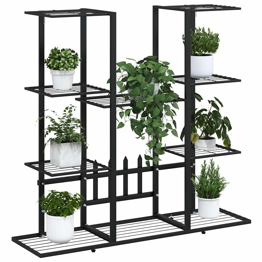 Blumenständer Metall 94,5x25x89 cm - Pflanzenregal Indoor und Outdoor, Pflanzentreppe Schwarz für Balkon, Wohnzimmer und Garten, Mehrstöckige Blumentreppe Eisen