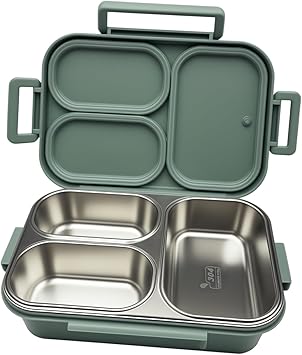 18/8 Stainless Steel Lunch Box & Bento Box for Kids & Adults - 25oz- with Leakproof Condiment Container - 3 Compartmentcute with Dinosaur Cartoon Pattern for School, Office & Outdoor -Dishwasher Safe