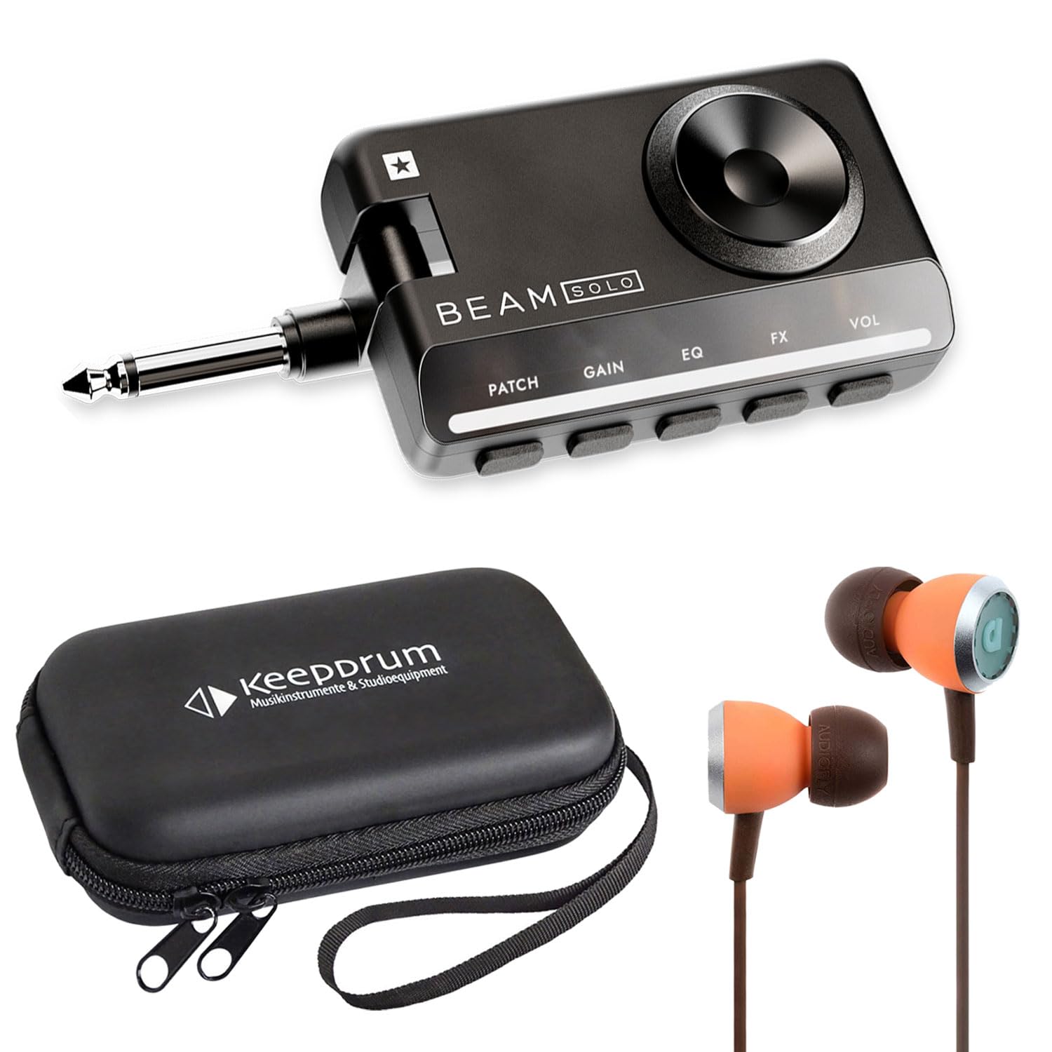 Blackstar Beam Solo Amp-Plug mit Audiofly Ohrhörer und keepdrum Tasche