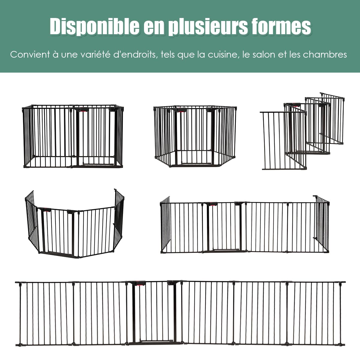 COSTWAY Barrière de Sécurité pour Enfants ou Animaux de Compagnie, Clôture de Cheminée en Acier, Pare-Feu de Cheminée à 6 Pans, Chauqe Pièce 61 x 74 CM (Noir)