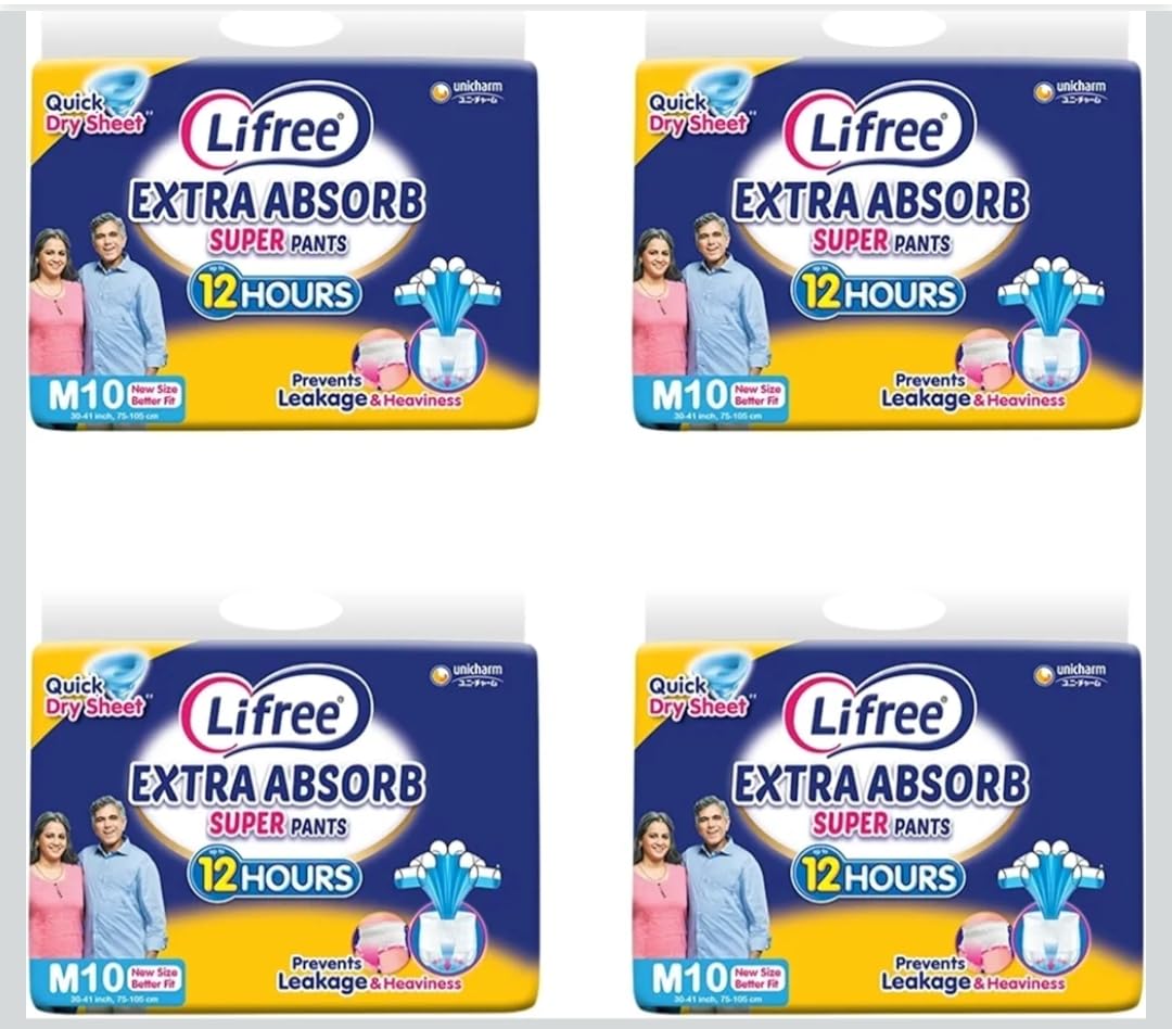 Compatible with Lifree M10 adult Diaper extra absorb suoer pants upto 12 hours absorpsion Unisex,MEDIUM M size 40 Pieces, Waist size- 30-41 Inches, 75-105 cm (Pack of 4) up to 12 HOURS ABSORBENT-image-33