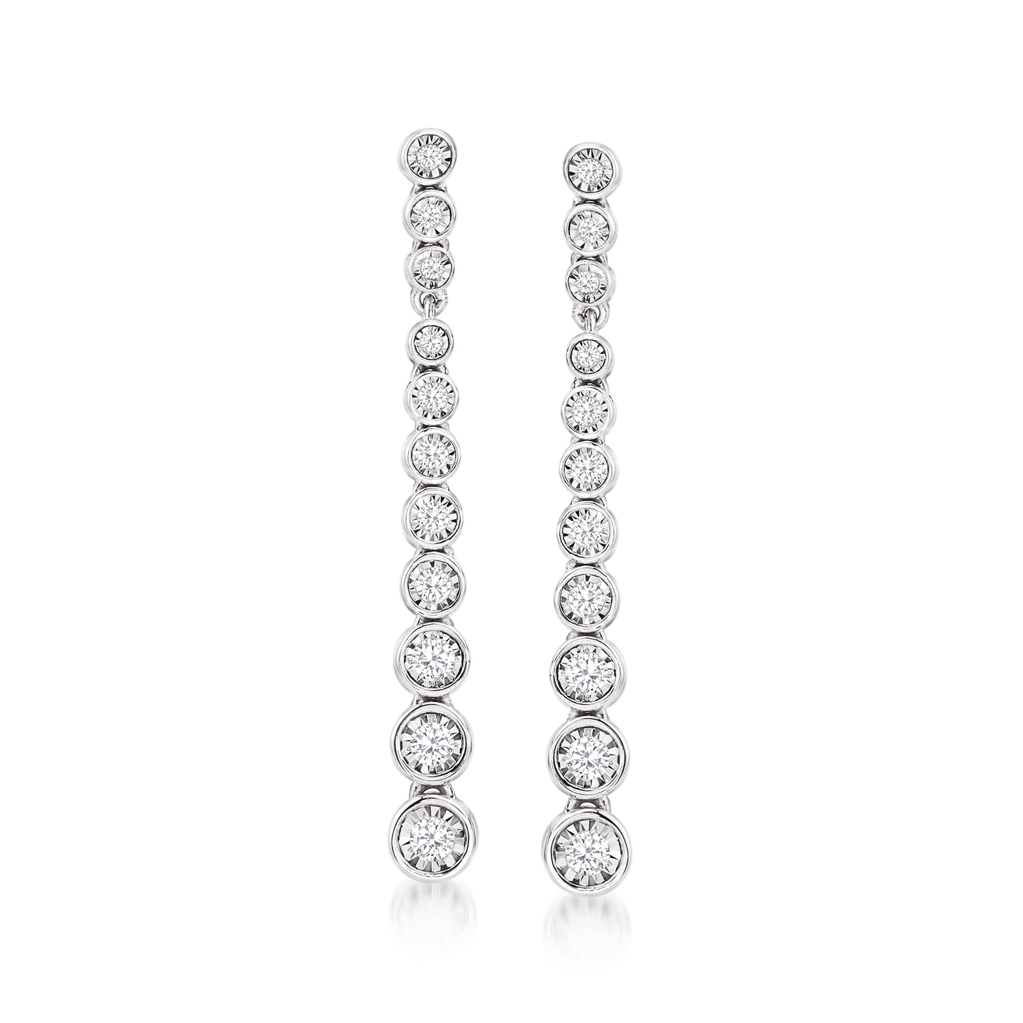 Ross-Simons 0 50 ct t w Bezel-Set Diamond Drop Earrings in Sterling Silver