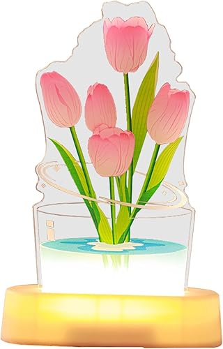 3D Tulip Night Light, USB Charging LED Nightlight Tulip Flower Table Lamp Bedside Table Lamp for Women, Birthday, Anniversary, Mother's Day for Room