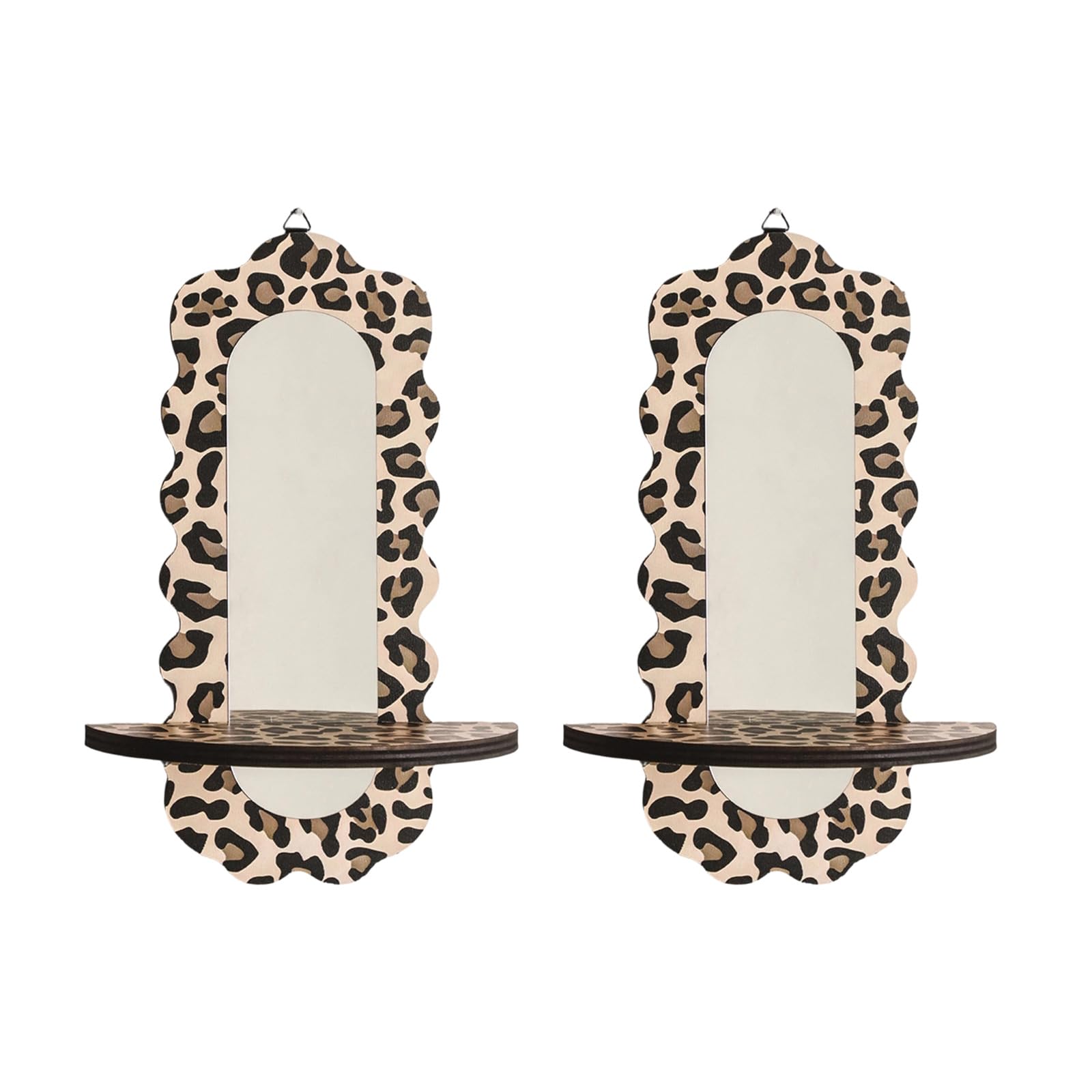 MURYE Modern Leopards Print Wooden Floating Shelf with Mirrored for Wall Mount Holding Flower Pots Small Decors Item Wall Hanging Shelf with Acrylic Mirrored