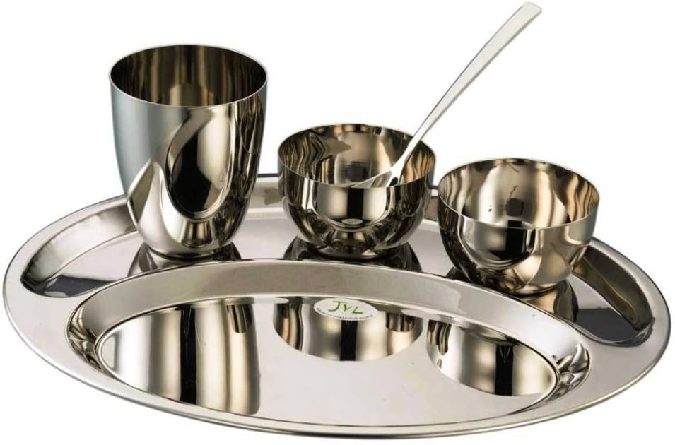JVL Oval Mirror Finish Thali Set, 5-Pieces