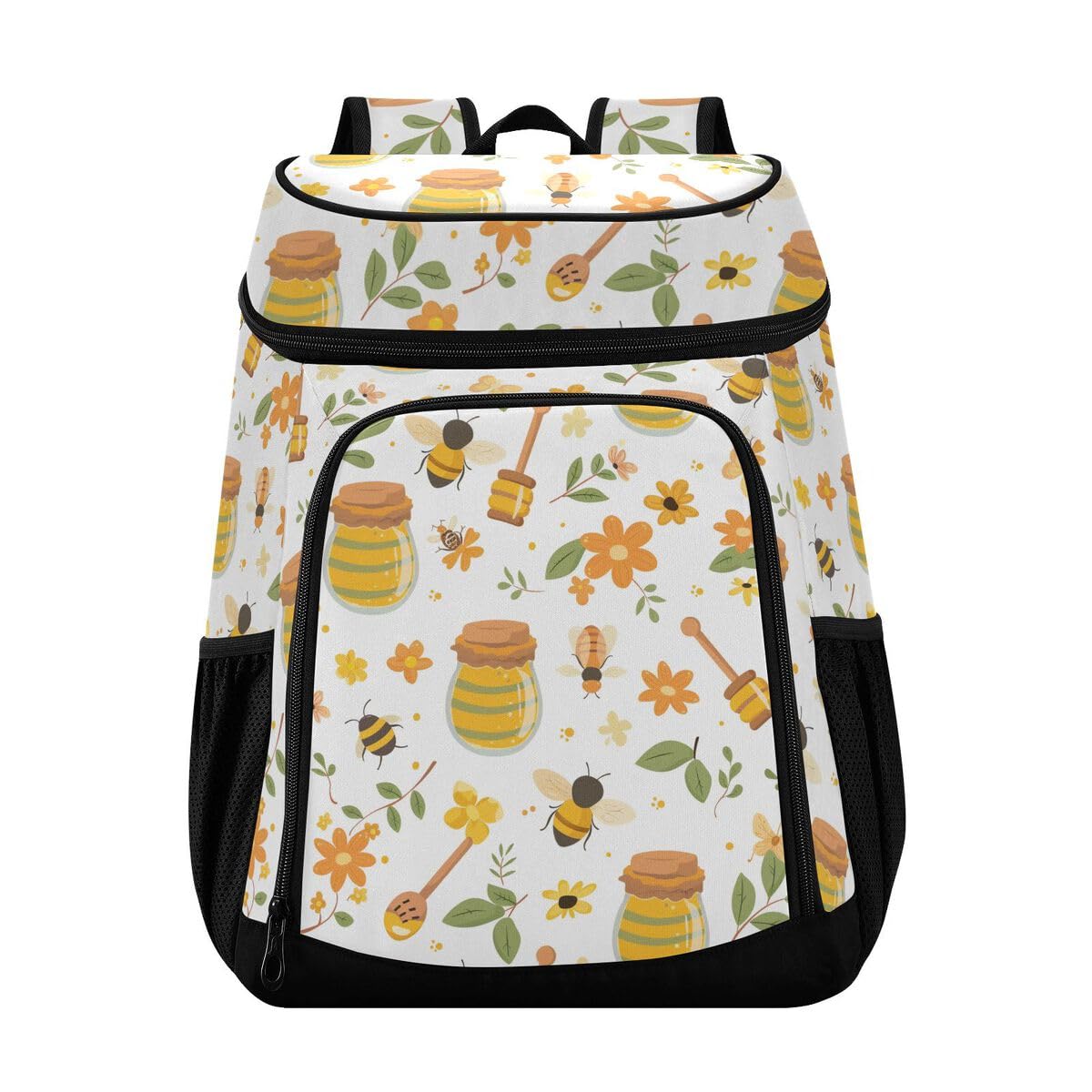 Flower Honey Bee Cooler Backpack Leakproof Insulated Lunch Cooler Bag 30 Cans Camping Backpacks for Beach Hiking Camping