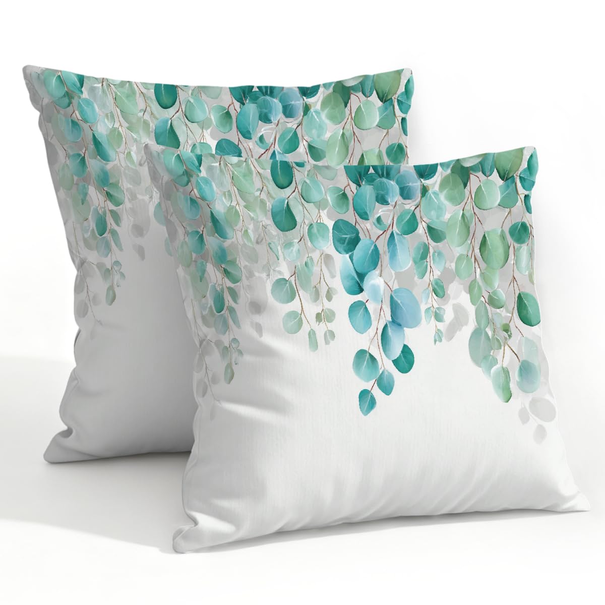 Outdoor Pillow Covers Waterproof Pillowcases 22x22Inch Set of 2 Watercolor Sage Green Hanging Eucalyptus Leaves Decorative Throw Cushion Case for Couch Sofa Garden Patio Furniture