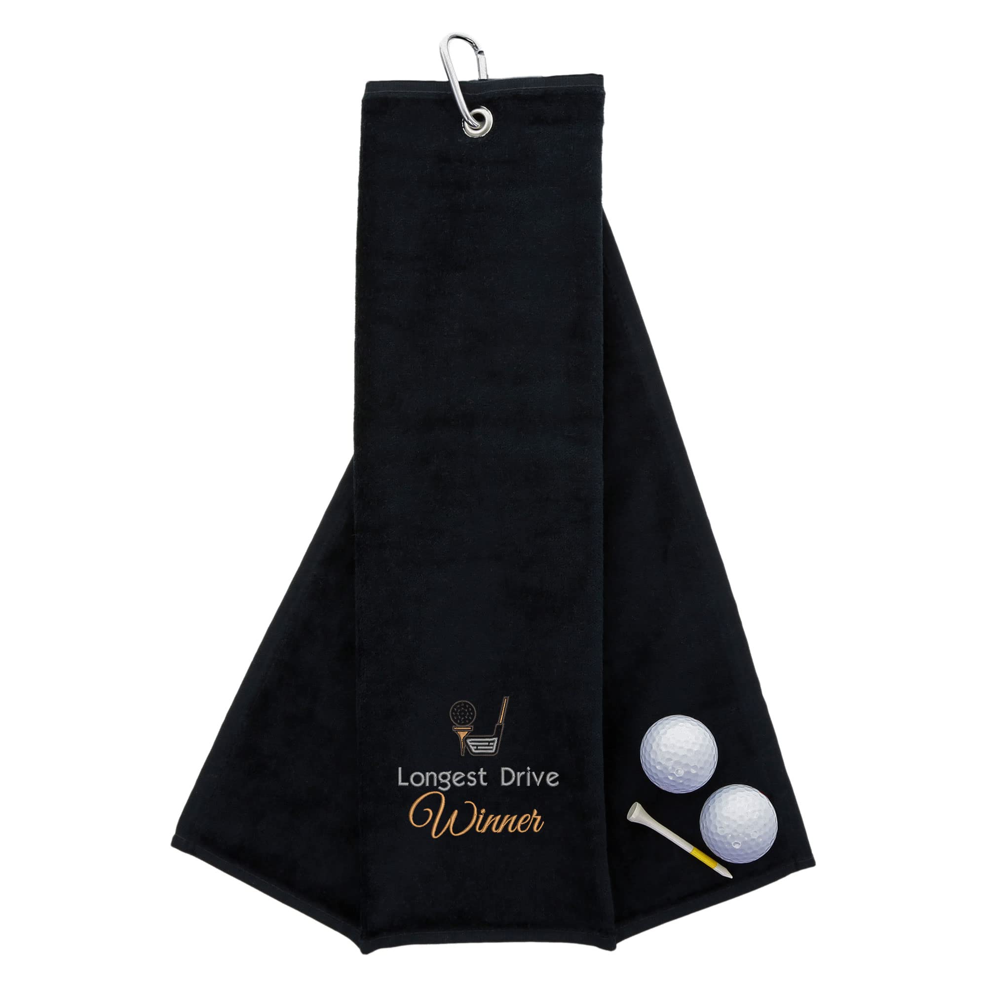 aztex Funny Trifold Golf Towel Golf Gift for Men, Carabiner Clip for Golf Bags, Golf Present, Longest Drive, Black