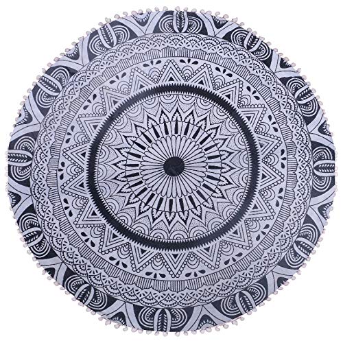 MAVISS HOMES Maviss Home Floor Decor Round Mandala Floral Printed Pouf Cover | Floor Yoga Pillows Cover | Round Bohemian Meditation Cushion Cover | Round Pouf Cover | 32 Inch 80 Cm Approx; Black
