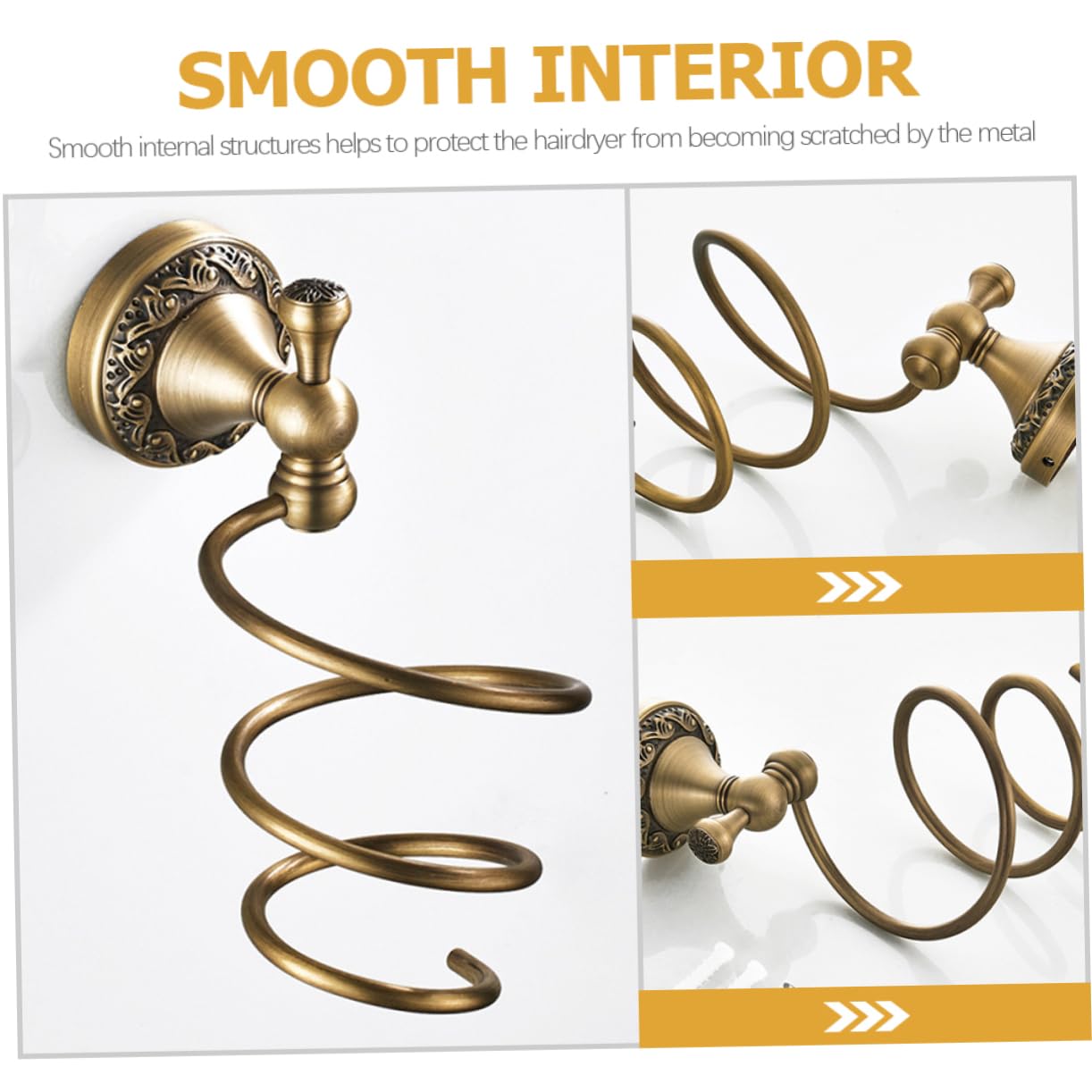 Didiseaon Soporte y Organizador para Secador Espiral de Pelo en Dorado de Cobre Acero Inoxidable, Montaje en Pared de Baño para Barbería