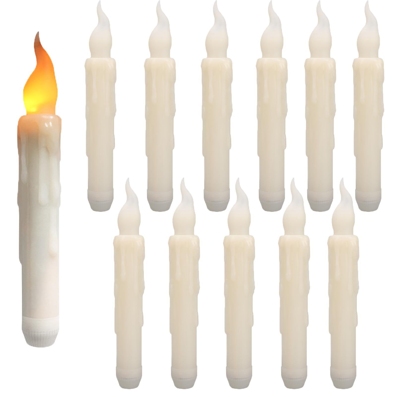 NAKIHOUSE LED Taper Candle Lights with Pack of 12 Warm Yellow Flameless Battery Operated Window Candles for Halloween Christmas Wedding Birthday Churches Party Decorations — image 1