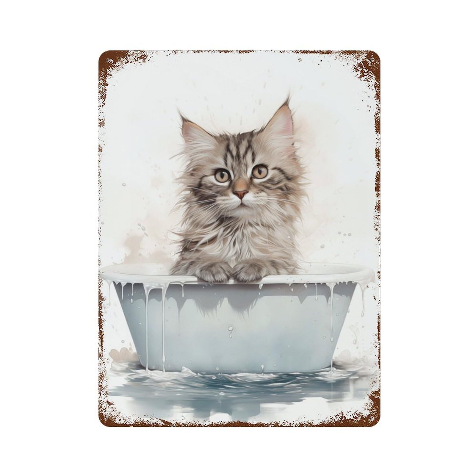 Cat Bathtub Vintage Rust Metal Sign 15.7"x11.8", Classic Wall Plaque for Basement, Hobby Room And Garage Decor