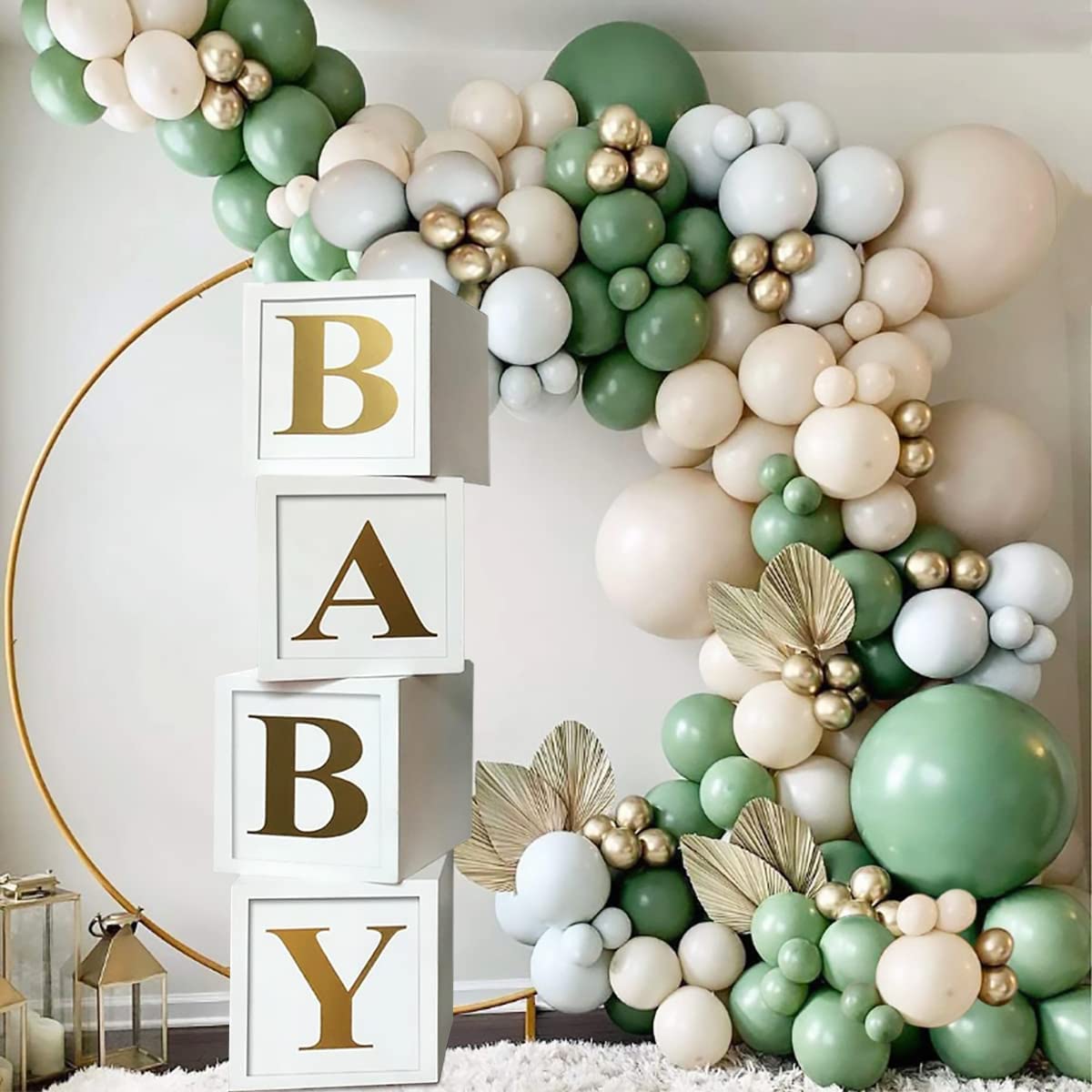 Cajas Decorativas Baby Shower Para Niños o Niñas, 4 Cajas Blancas para Baby con 30 Letras Para Baby Shower, Decoración Cumpleaños, Bautizo, Decoración de Fondo