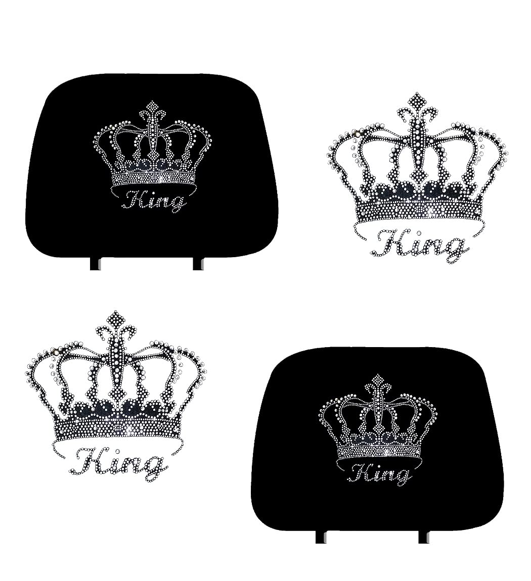 ALLBrand Universal Fit Car Truck King Crown Crystal Diamond Bling Rhinestone Studded Seat Headrest Covers - Pair (King Crown-Black)