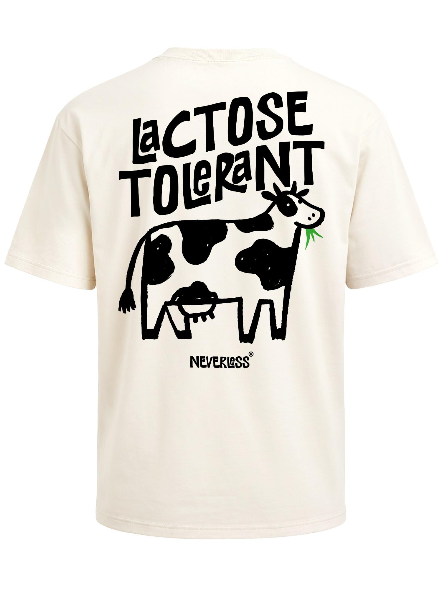 Neverless® Herren T-Shirt Backprint - Kuh Lactose - Oversized Relaxed Fit Sommer Fashion Streetstyle