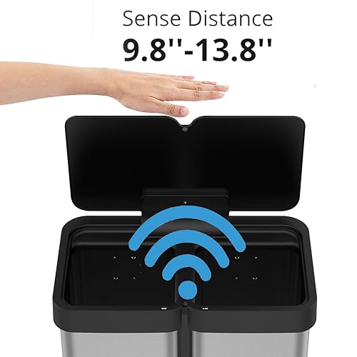 Miniatura 4 de Garvee Bote de basura automático con sensor de movimiento de 16 galones, 2 x 30 L, contenedor de basura automático de acero inoxidable resistente a