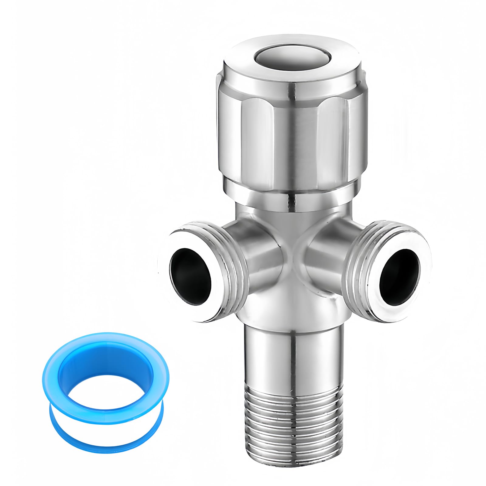Vanne d'Angle 1/2", avec Deux Sorties 1/2", avec Ceinture Brute, Valve de Régulation d'Angle Auto-éTanche, Raccordement à L'Eau, pour Robinetterie, Lavabo, Cuisine, Salle de Bain