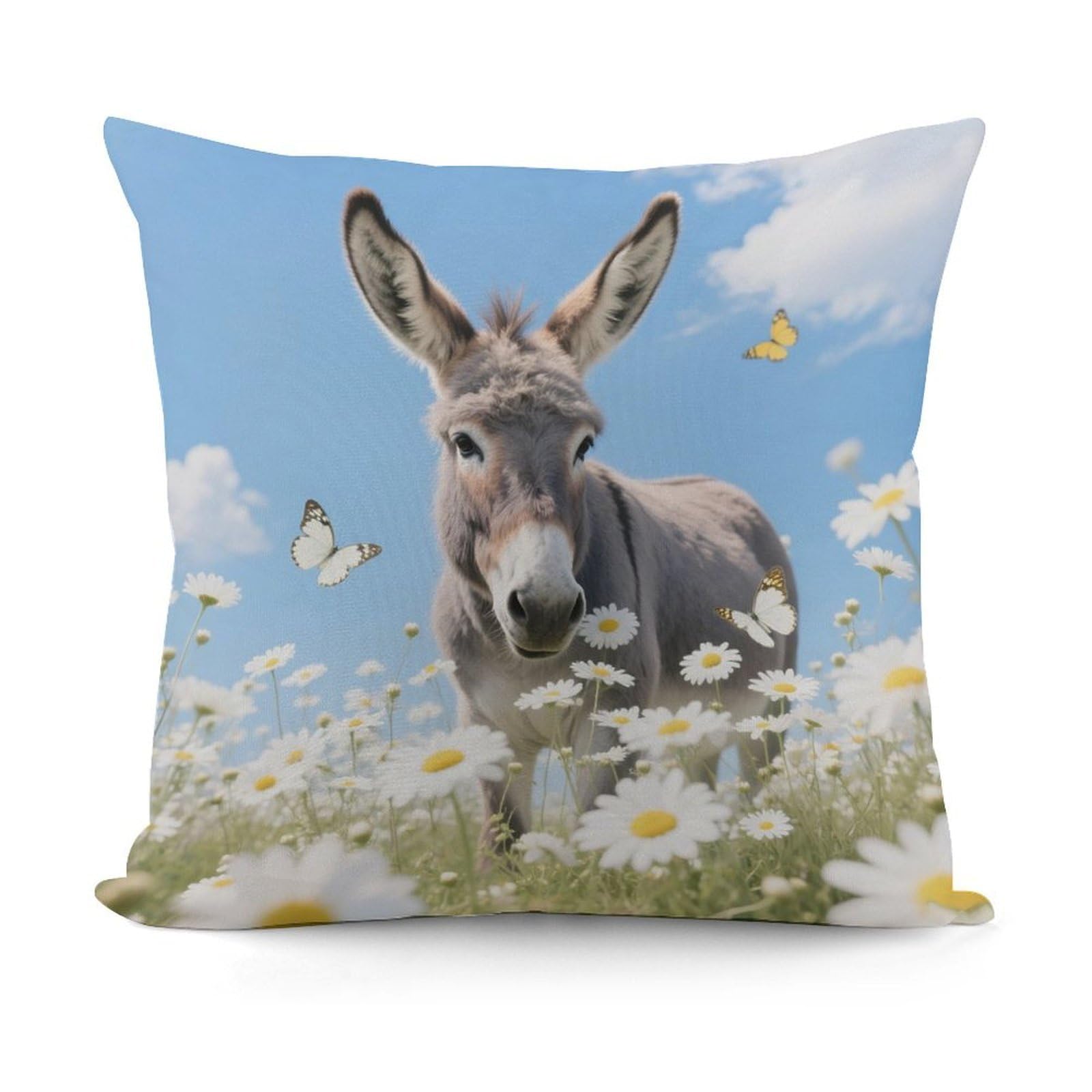 VstaDank Donkey & Butterflies Throw Pillow Covers Fade-Resistant Removable Pillowcase Square Cushion Case Cozy Pillow Case Breathable Pillow Protector Soft Pillow Shams 18"x18"