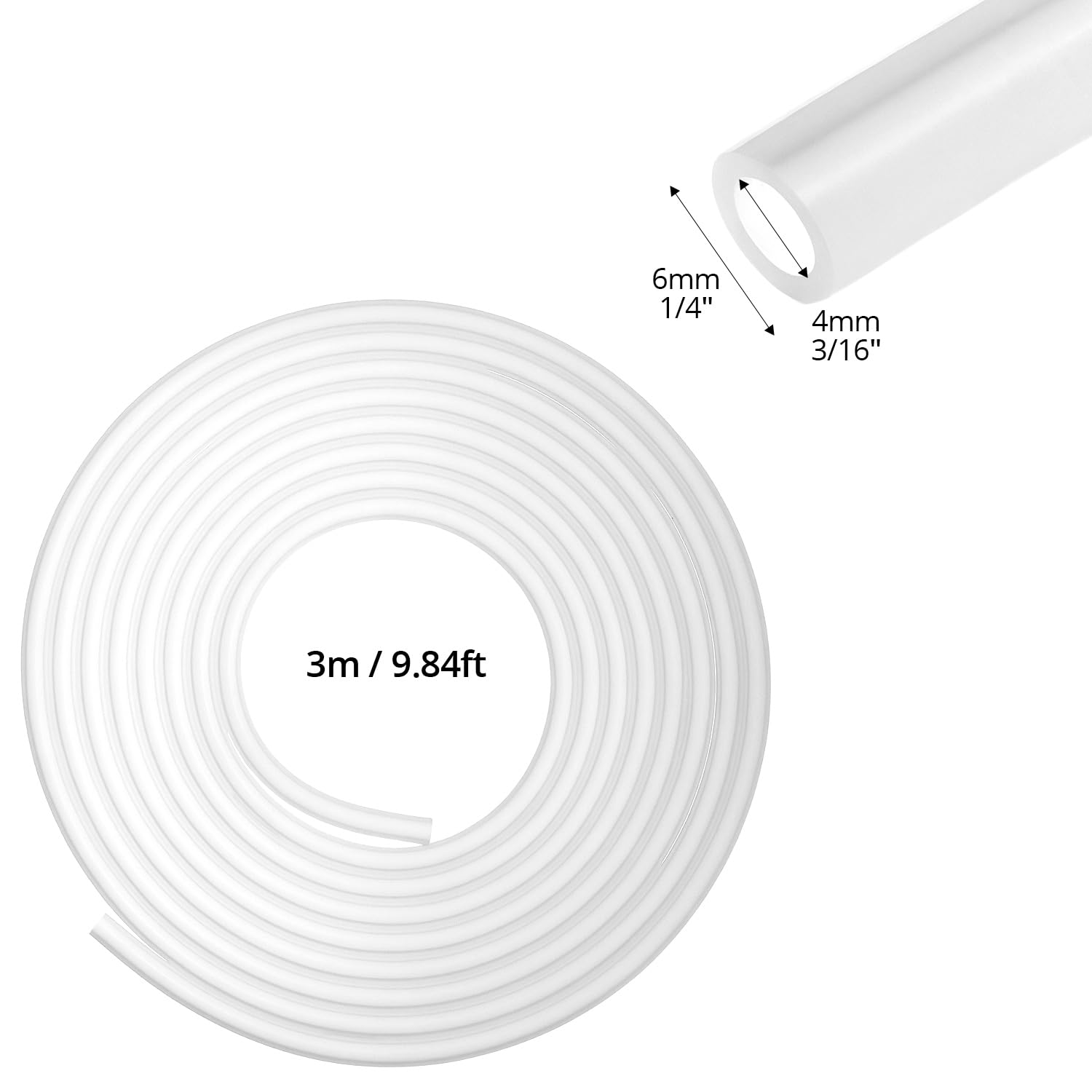 QWORK® Tuyau CO2 pour aquarium de 3 mètres, 4mm ID, 6mm OD, pour transfert d'eau, d'huile et d'air