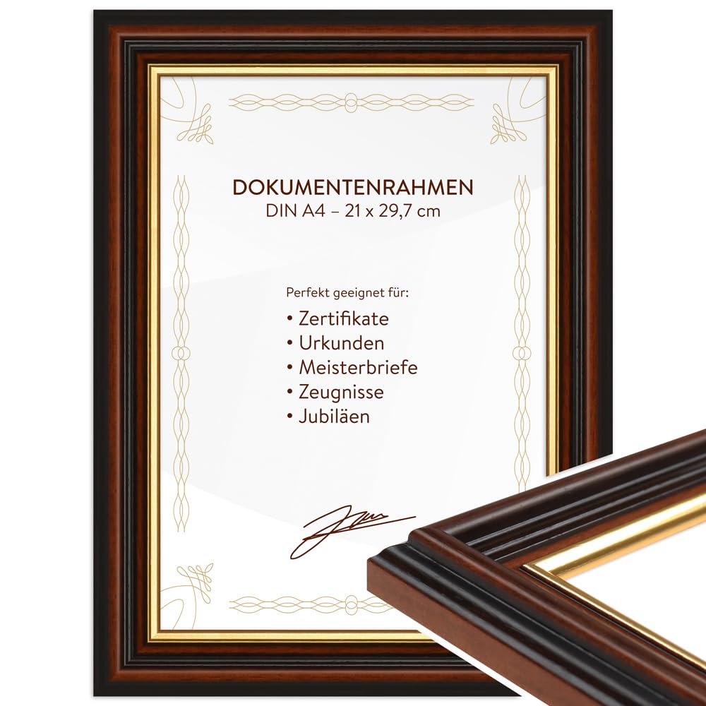 Wandstyle Brown Document Frame For Certificates And Certificates, Din A4 21 X 29.7 Cm, Wooden Frame, Made In Germany - H015