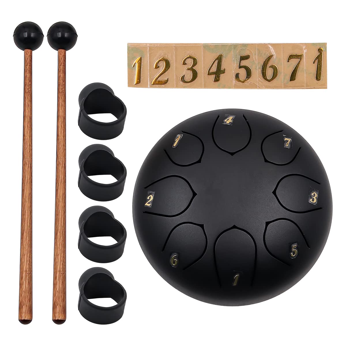 Alnicov Tambour de langue en acier Kit de partition de musique de tambour de langue de 6 pouces pour les activités préscolaires des enfants Instrument de tambour Tambour de langue en acier (noir)