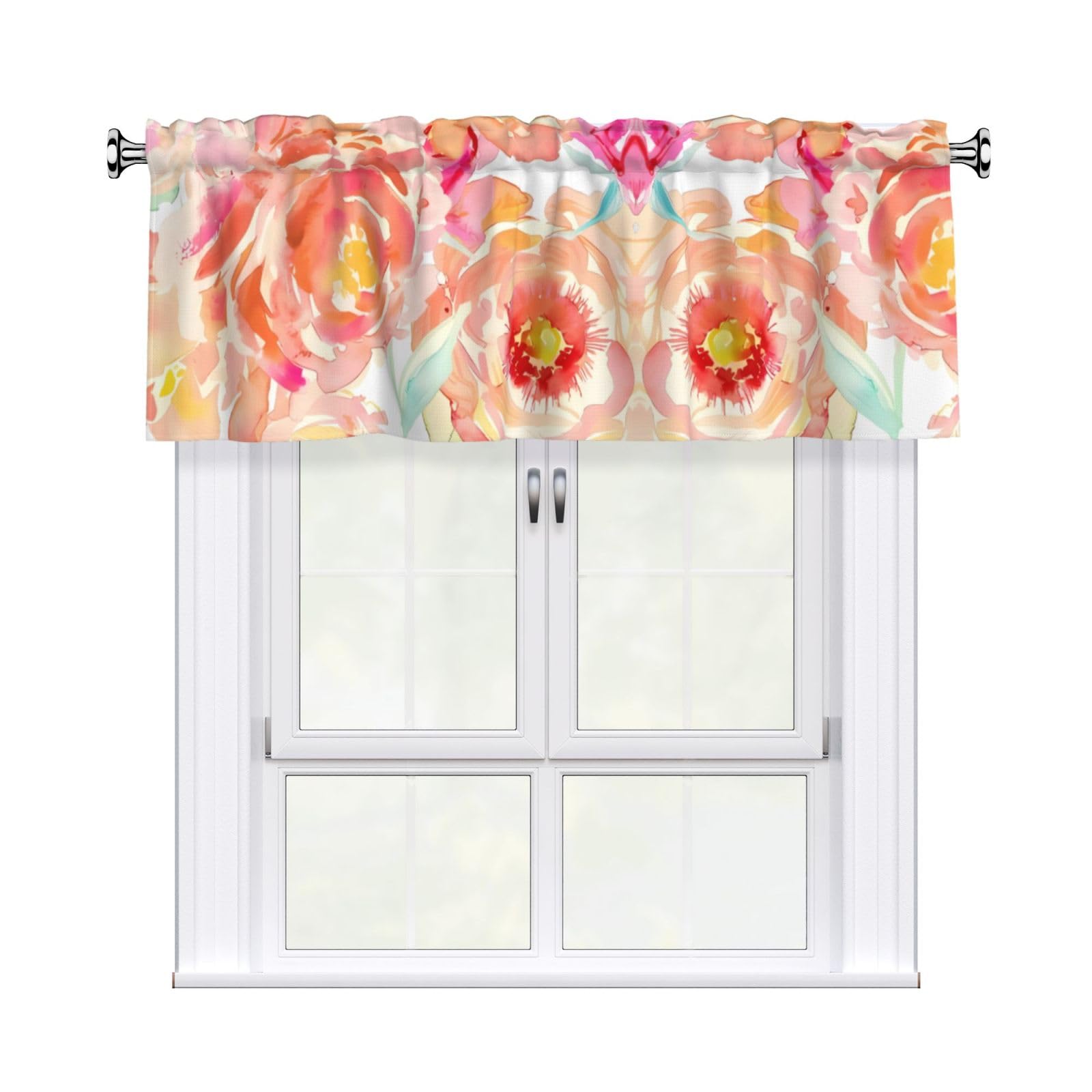 WHJSSF Peach Peony Prints Housewarming Gift – Peach Skin Window Valance 54x18 for a Cozy Kitchen Refresh
