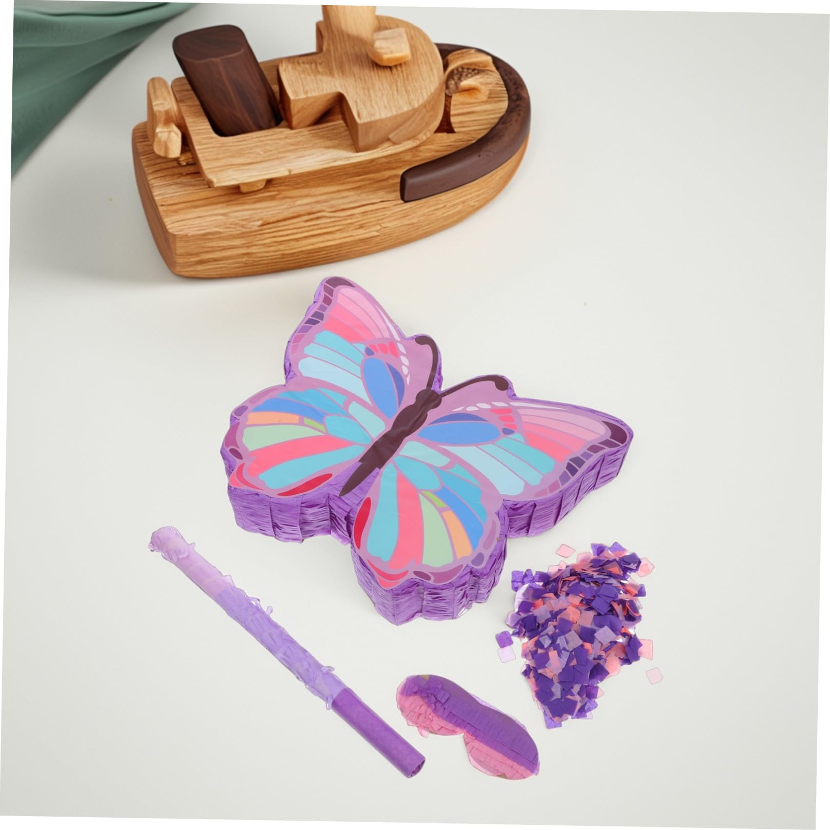 BESPORTBLE Piñata Diseño de Mariposas en Color Morado para Fiesta de Cumpleaños Infantil, Incluye Palo, Antifaz, Confeti y Juego para Romper y Llenar de Dulces