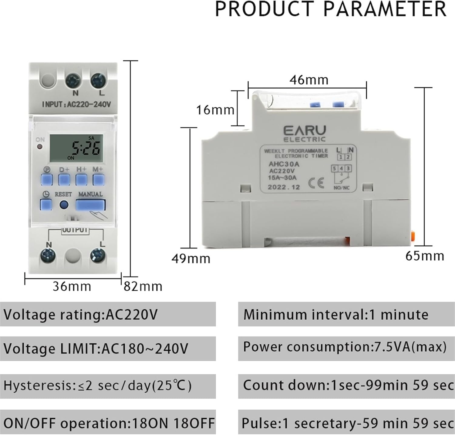 Electronic Weekly 7 Days Programmable Digital TIME Relay Timer Switch Control AC 220V 230V 12V 24V 48V 16A Din Rail Mount THC15A(15A,1NO1NC 24V AC DC)