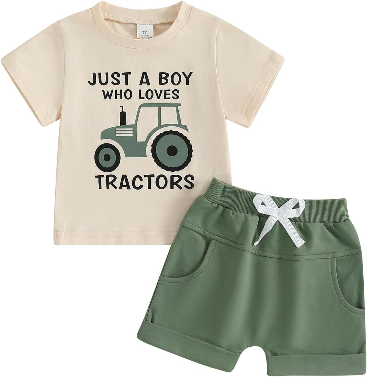 WZTYYDS Toddler Baby Boy Summer Clothes Tractor Letter Print Short Sleeve T-shirt Tops Casual Shorts 2 Piece Outfit