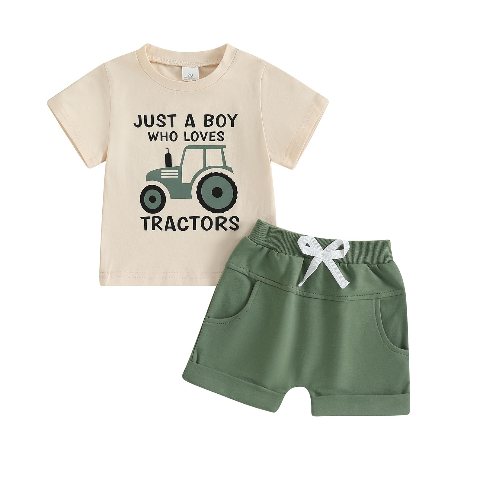 WZTYYDS Toddler Baby Boy Summer Clothes Tractor Letter Print Short Sleeve T-shirt Tops Casual Shorts 2 Piece Outfit