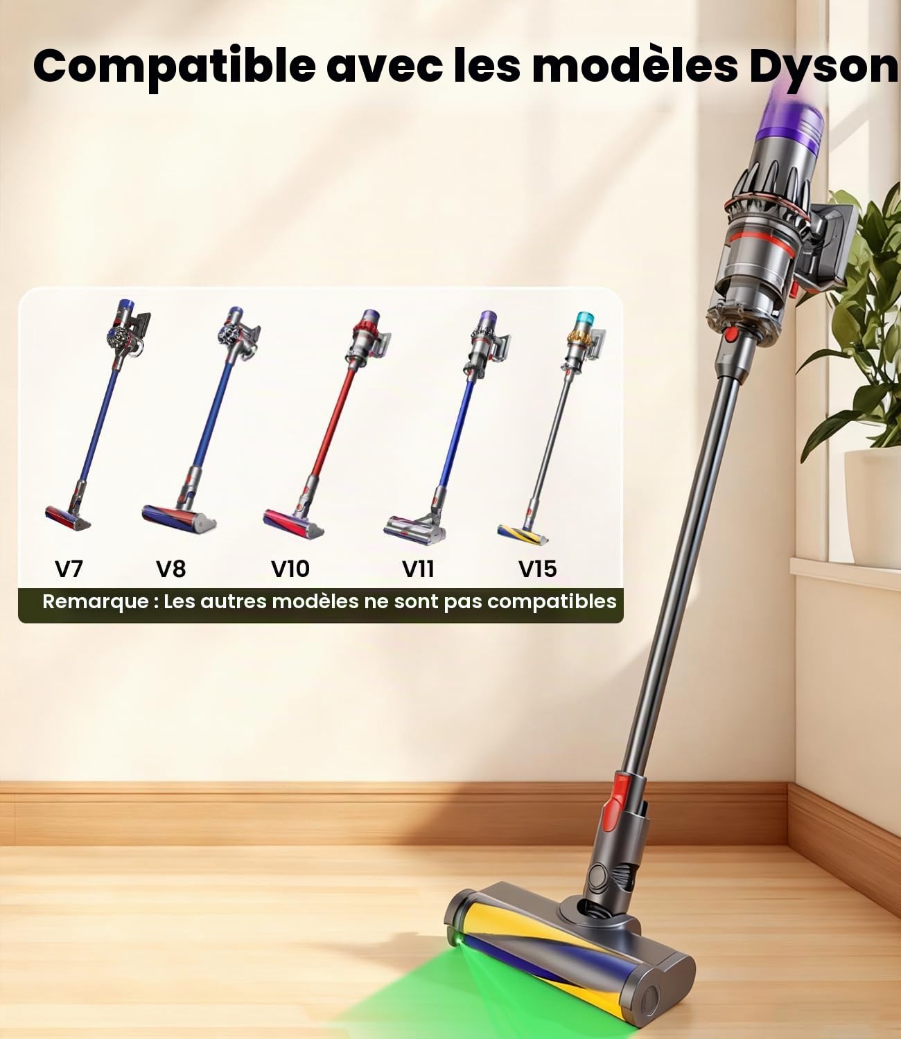 Électrique Brosse Compatible avec Dyson V7 V8 V10 V11 V15, Brosse Turbo