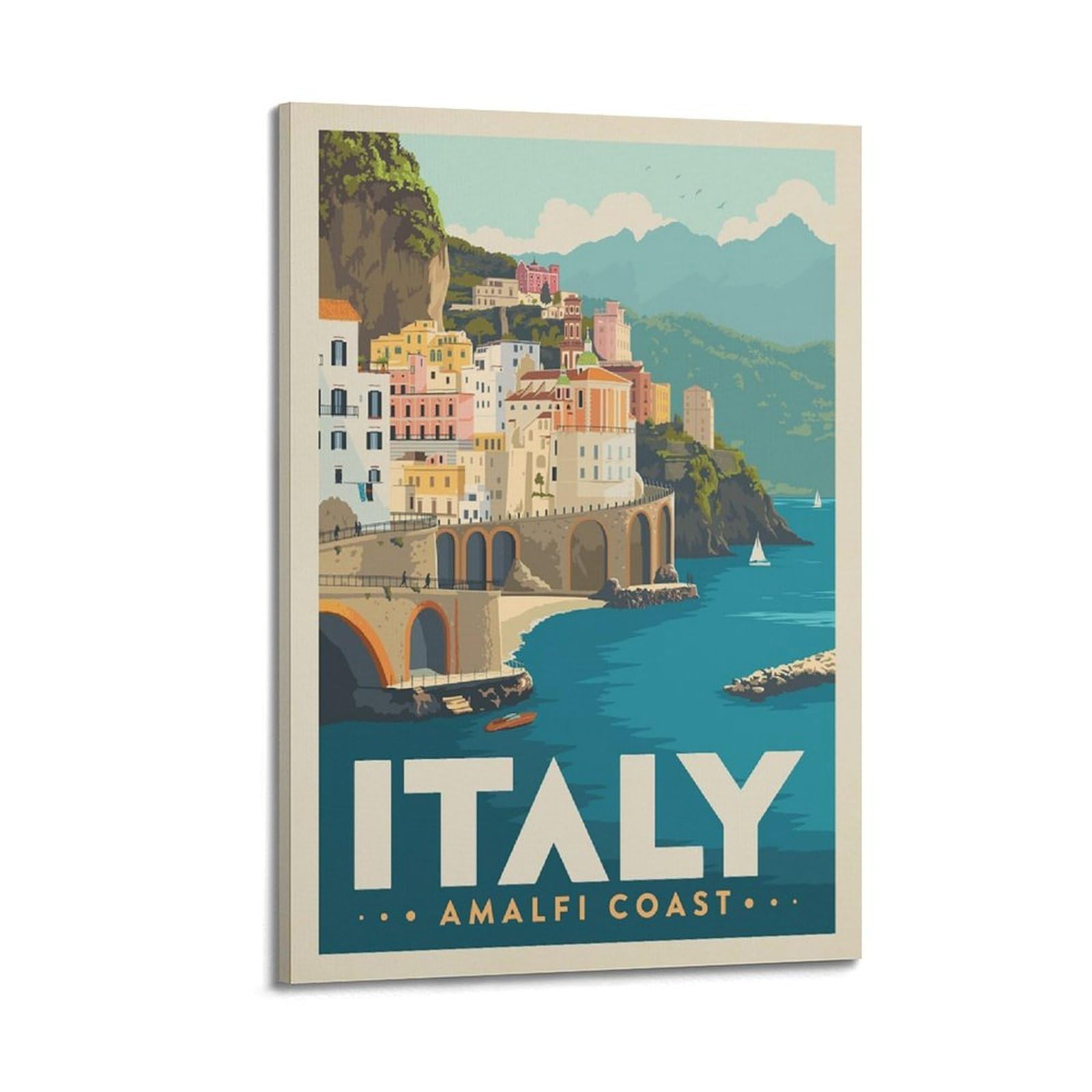 DLJGDS Vintage Travel Poster Amalfi Coast Italy Decorative Painting Canvas Wall Posters And Modern Family Bedroom Decor 24x36inch(60x90cm)