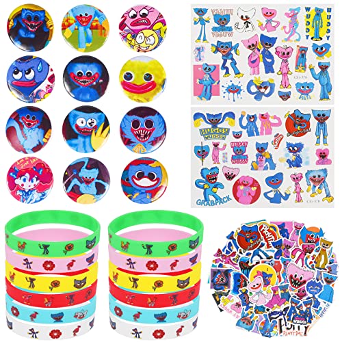 Poppy Anniversaire Cadea,Anniversaire Poppy playtime Cadeau Inclure bracelets, autocollants de tatouage, badges, autocollants,pour Les récompenses de Classe Carnaval Prix Ensemble Cadeaux Cover