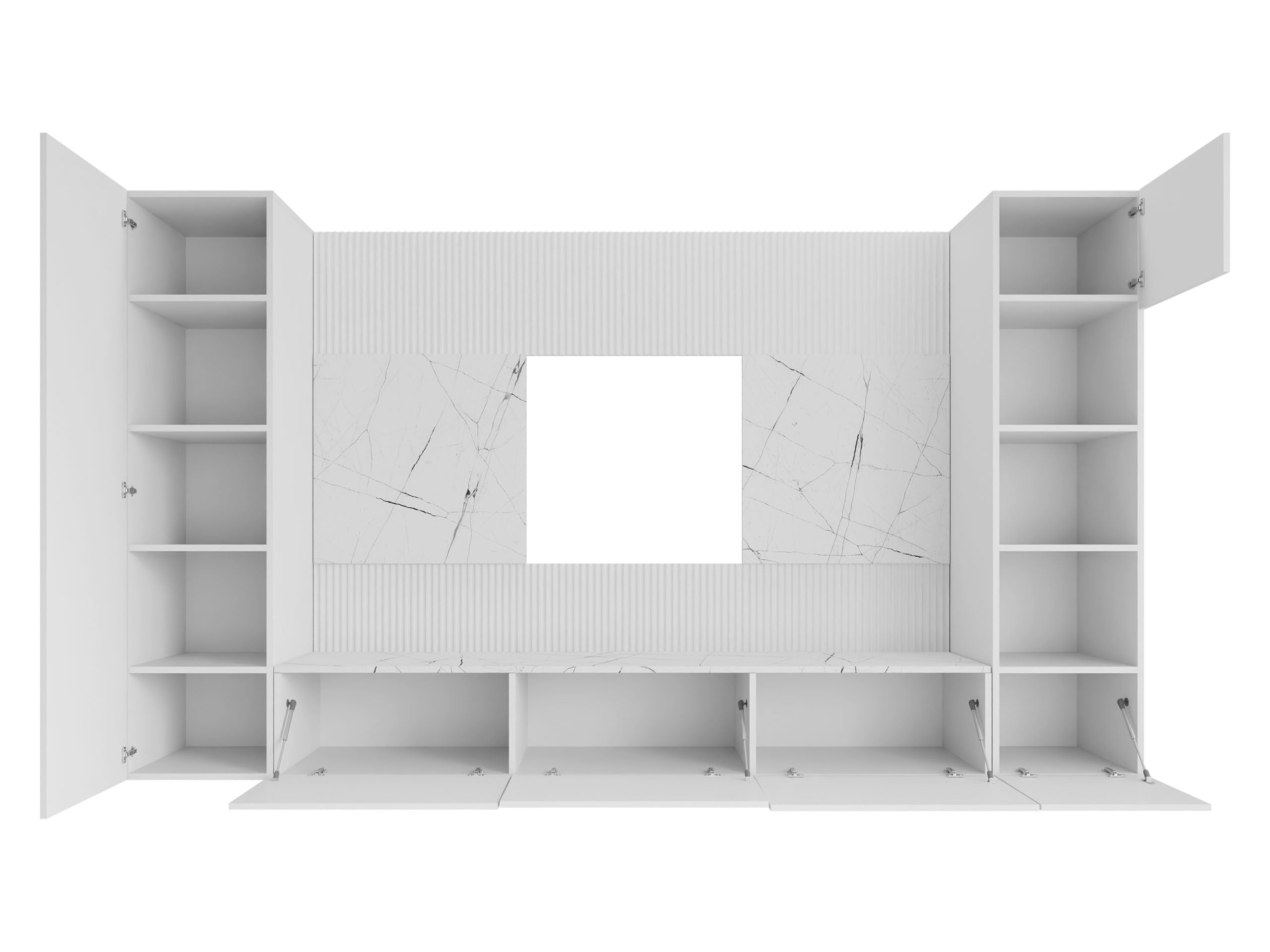 Mirjan24 Wohnwand Deromi IV, Anbauwand mit Wandpaneele und TV-Lowboard, Akustikplatten, Fernsehschrank, Schrankwand, Mediawand, Hängeregal, Hängeschrank (Sandbeige + Eiche Cremona)