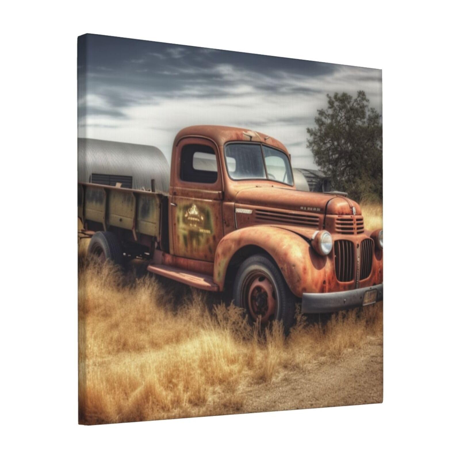 KLOPH Old Truck Car Canvas Wall Art for Living Room 12"x12" Modern Artwork Painting for Bathroom Hanging Canvas Prints Aesthetic Wallart for Bedroom Kitchen Office Wall Decor