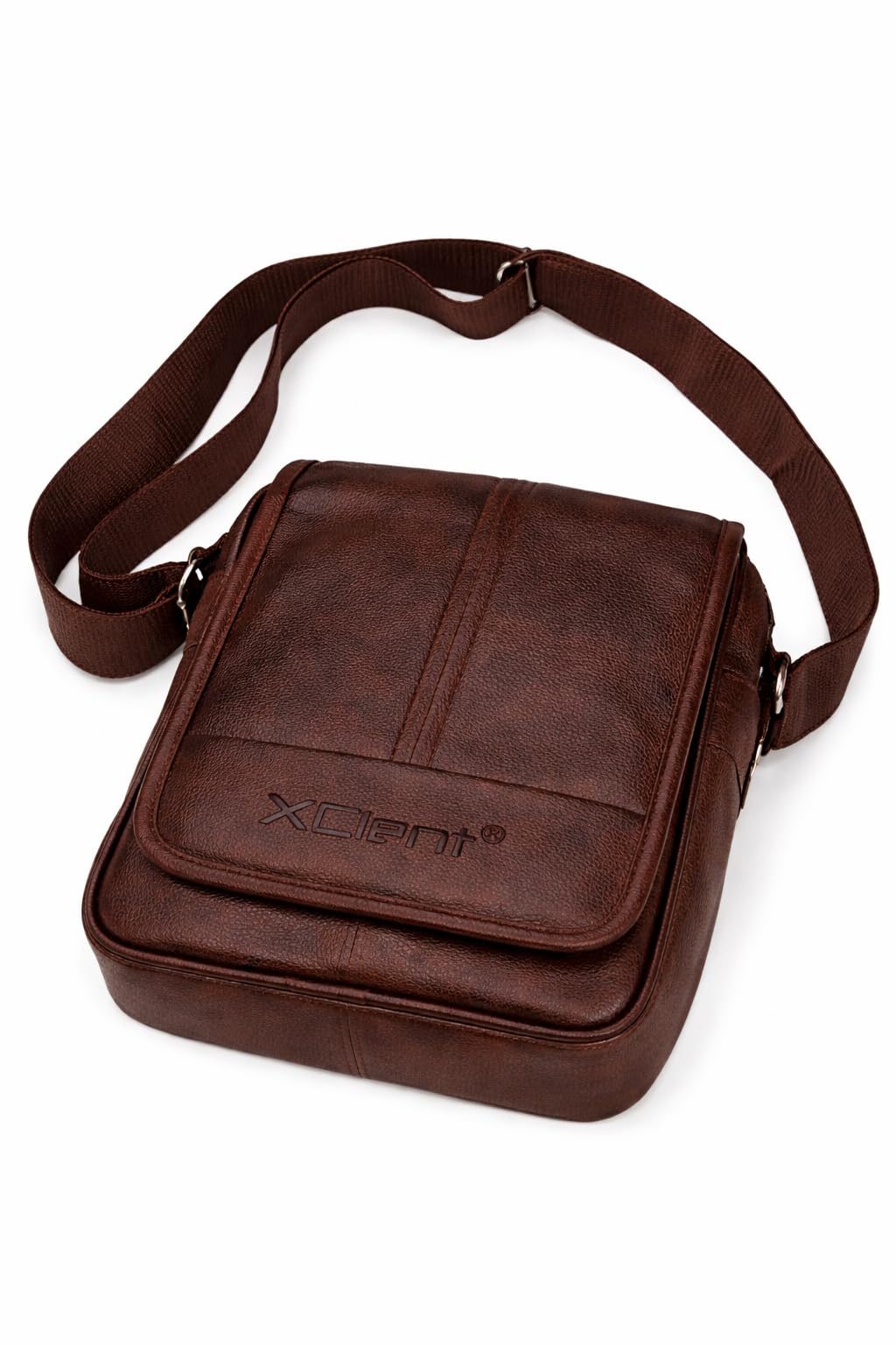 XClENT Unisex Sling Bag for Men & Women | Faux Leather Crossbody Bag with Zipper | Multi-Pocket Daily Use Bag (BROWN COOL)